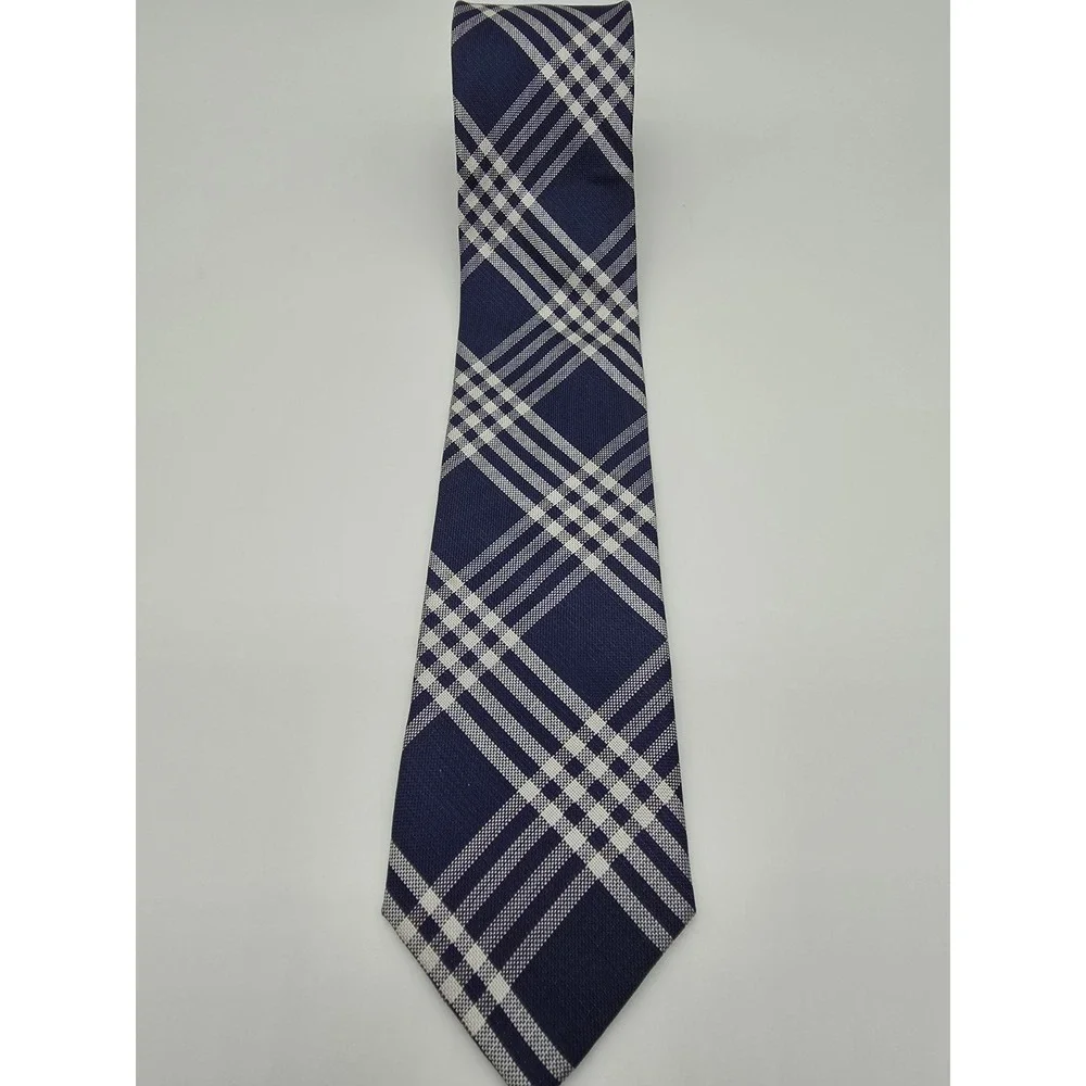 Tommy Hilfiger 100% Silk Necktie Blue White Plaid Tie 60